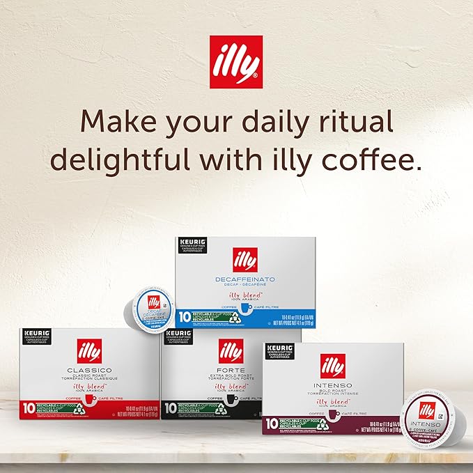 Illy Coffee K-Cups - Compatible Pods for Keurig Coffee Maker - Classico, Intenso, Brasile & Colombia Roasts - Variety - 10 Count (Pack of 6)