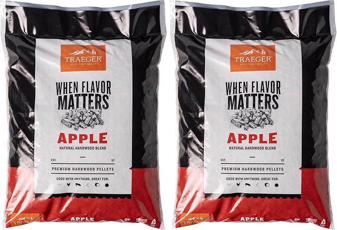 Traeger Grills Apple 100% All-Natural Wood Pellets for Smokers and Pellet Grills, BBQ, Bake, Roast, 18 lb. Bag (Pack of 2)