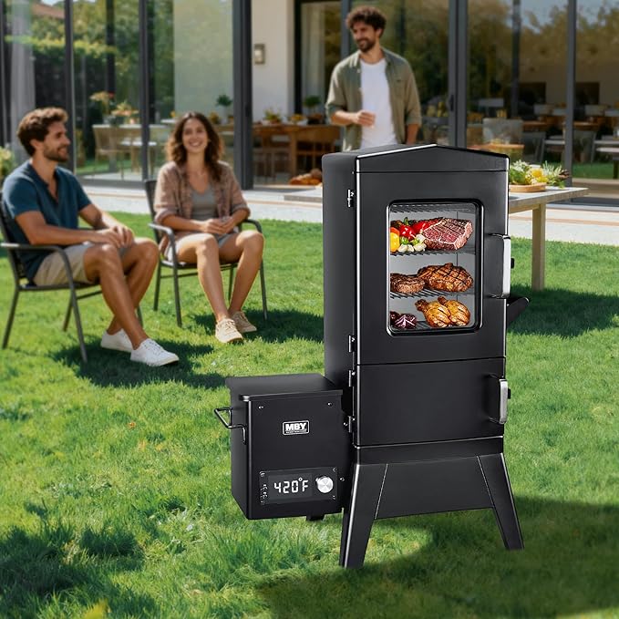 Electric Smoker with Cover & Meat Probe, Vertical 4-Rack Pellet BBQ Smoker Grill, 616 sq in Cooking Space, Digital LED Control for Outdoor Smoking Ribs, Brisket, Chicken & Sausage