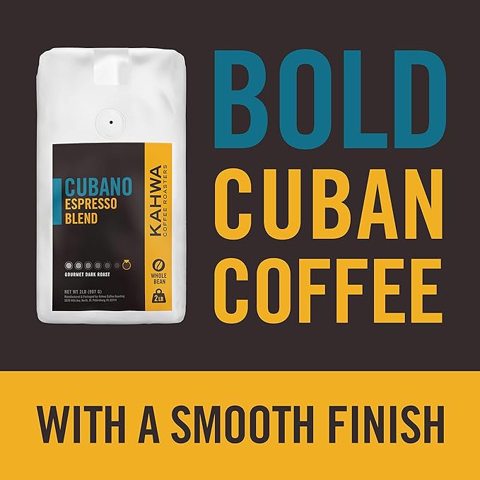 Kahwa Cuban Coffee Beans, Cubano Dark Roast Espresso Blend, Whole Bean Coffee, 2 lb Bag