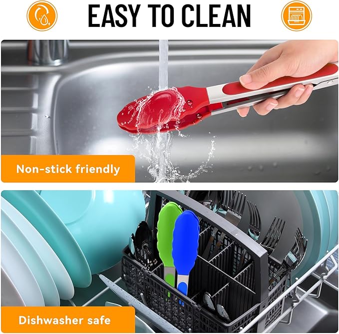 Hotec Silicone Kitchen Tongs for Cooking 9-Inch Serving Tongs with Silicone Tips, Set of 3 (Red Blue Green)