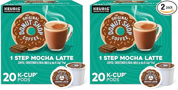 The Original Donut Shop Mocha One-Step Latte, Single Serve Coffee K-Cup Pod, Flavored Coffee, 20 Count (Pack of 2)
