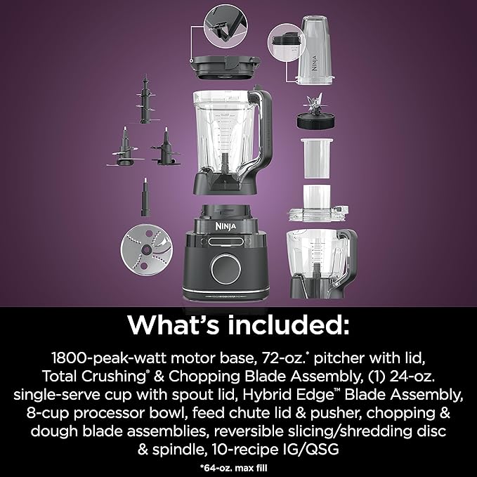 Ninja | All-in-One Blender & Food Processor | Best for Smoothies, Cookie Dough, Salsas, Cole Slaw & More | BlendSense Intelligence for Perfectly Smooth Results | 1800 Watt | Black | TB401