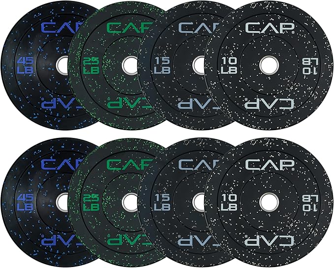 CAP Barbell 2-Inch Olympic Bumper Plate Weight Set with 6 Post Rack | 100-370 lbs | Multiple Options