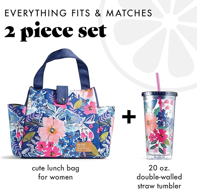 Fit & Fresh Lunch Bag For Women, Insulated Womens Lunch Bag For Work, Leakproof & Stain-Resistant Large Lunch Box For Women With Matching Tumbler, Snap Closure Westport Bag Floral