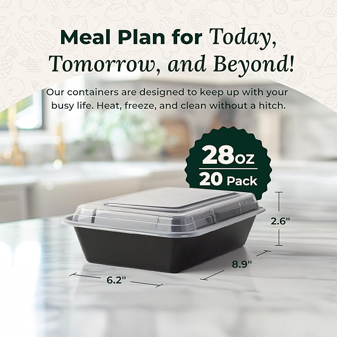 Enther Meal Prep Containers 20 pack 1 Compartment with Lids, Food Storage Bento BPA Free | Stackable | Reusable Lunch Boxes, Microwave/Dishwasher, Freezer Safe,Portion Control (28 oz)