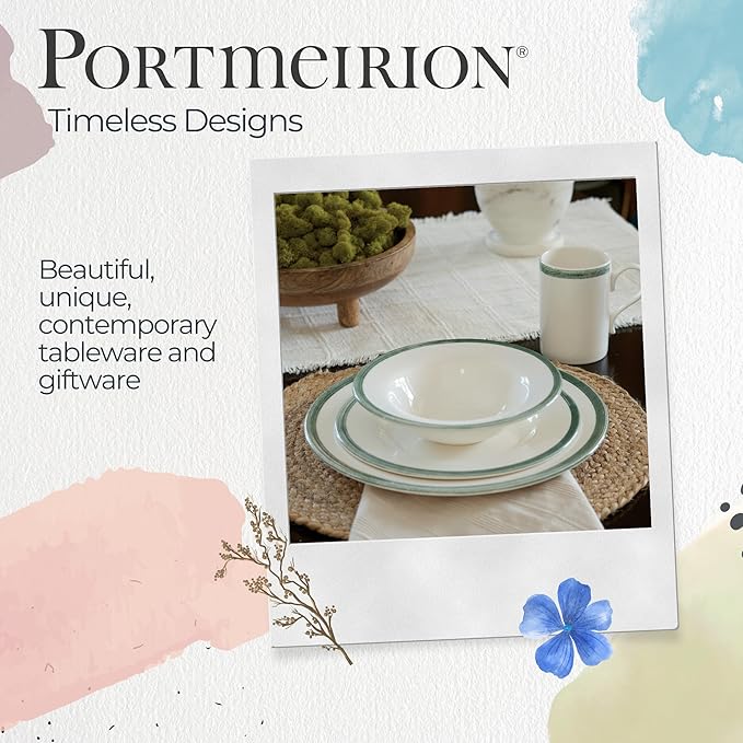 Portmeirion Potter's Brushstroke Oatmeal Bowl (Set of 4) - Ideal for Porridge, Soup, Desserts - Microwave & Dishwasher Safe Earthenware Bowls, Durable Dishware Collection - Made in UK (Green)