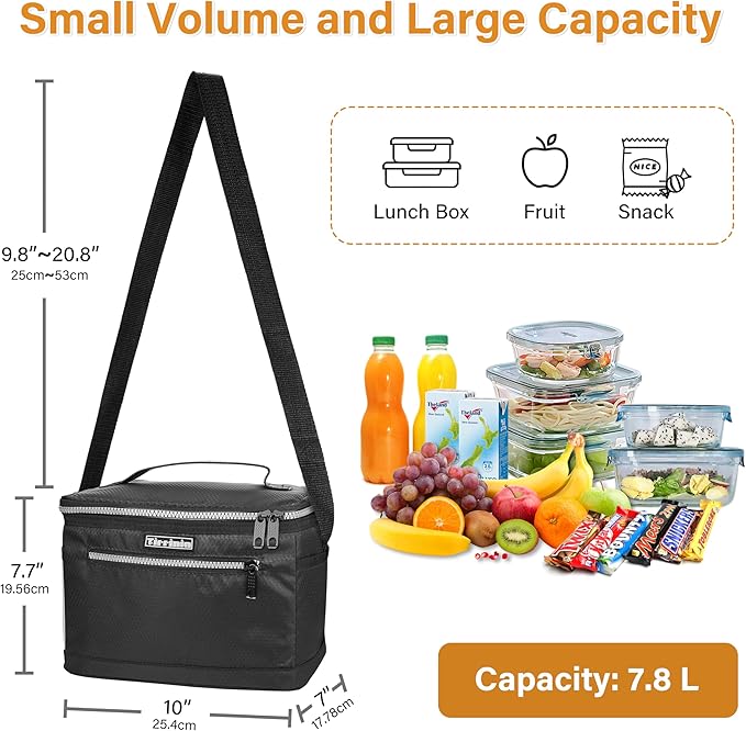 Tirrinia Insulated Lunch Box for Men/Women, Leakproof Lunch Bag for School Work, Large Lunch Tote Kids Boys Girls Back to School, Soft Reusable Cooler Office Picnic Beach Camping with Shoulder Strap