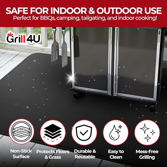 Extra Large BBQ Grill Mat 60x40, Heavy-Duty, Non-Stick, Reusable, and Easy-to-Clean, Under Grill Mats for Outdoor Grill Deck Protector, Griddle Mat for Blackstone Grill Pad, Fireproof Patio Mat