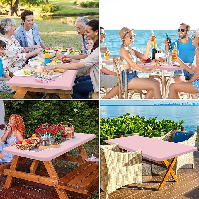 homing Rectangle Table Cloth Cover, Waterproof Polyester Elastic Fitted Tablecloth, Fits for 4 Foot Folding Tables, Washable Table Protector for Picnic, Camping, Outdoor (Pink, 24" x 48")