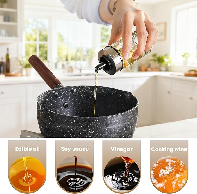 Mlici Oil and Vinegar Dispenser Set of 6 Bottles, Stainless Steel Salt Pepper Holder with 360° Rotating Holder, Cruet Soy Sauce - Premium Glass Condiment for Kitchen, Tabletop, Kitchen Containers