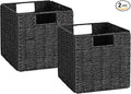 Vagusicc Storage Basket, Set of 2 Hand-Woven Storage Baskets for Organizing with Handles, Foldable Cube Storage Baskets Bins Organizer, 13 inch Large Wicker Baskets for Shelves & Decor, Black