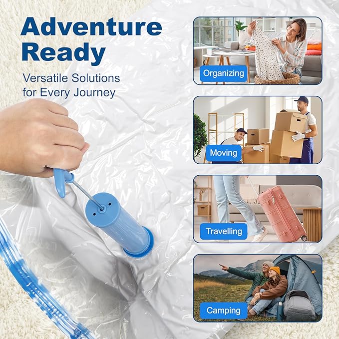 HOUSE DAY 10 Jumbo Vacuum Storage Bags with Pump,Space Saving Vacuum Seal Bags For Clothing Travel, Vacuum Storage Bags For Clothes, Comforters, Blankets, Pillows, Bedding, Moving, Travel, Hand Pump