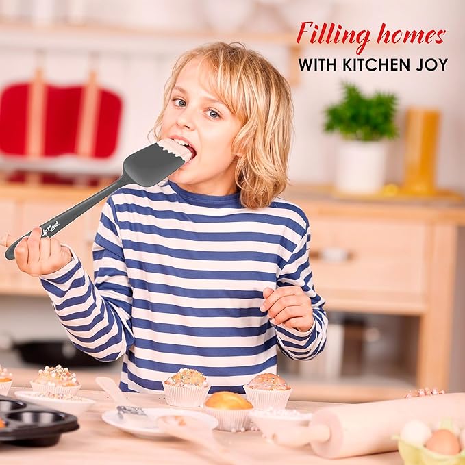 Silicone Spoon Spatula - 600ºF Heat-Resistant Non-Stick Rubber Spoonula | Use as Silicone Kitchen Scraper Utensil - Baking and Cooking Strong Stainless Steel Core | UpGood Kitchen Utensils, (Grey)