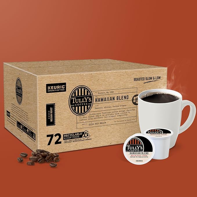 Tully's Coffee Hawaiian Blend Keurig Single-Serve K-Cup Pods, Medium Roast, 72 Count