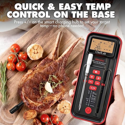 AI Meat Thermometer Wireless, 500ft Long Range Smart Digital Bluetooth BBQ Thermometer for Grilling, Smoker, Oven, Kitchen Cooking (Dual Probe)