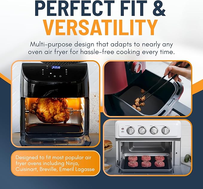 Toaster Oven Liners for Bottom of Oven (2 Pack) Reusable Non-Stick Heat Resistant Toaster Liners, Compatible with Ninja, Cuisinart, Emeril Lagasse & More, Toaster Mat, 12"x12" (Black)