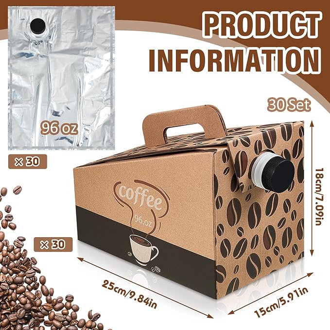 Dandat 10 Pack Disposable Coffee Dispenser Box 96 oz - Thick Hardboard Insulated Coffee to Go Container with Handle & Lids, Hot Cold Bulk Beverage Dispenser for Parties, Catering, Take Out