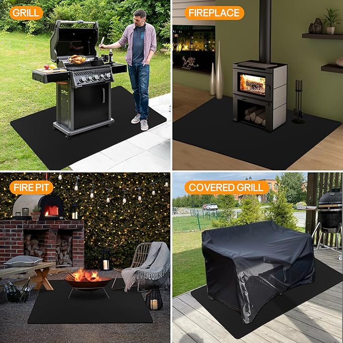 48 x 30 in Large Under Grill Mats for Outdoor Grill - Double-Sided Fireproof Fireplace/Fire Pit Mat to Protect Floors, Deck, Patio, Lawn - Oil-Proof Waterproof Easy to Clean BBQ Mats