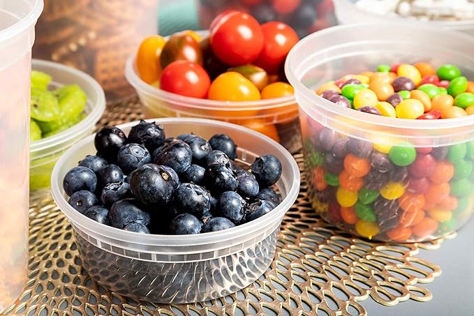 SafeWare Deli Plastic Food Containers with Airtight Lids [50 Sets], Leakproof Slime Small Combo Pack [Reusable, Storage, Disposable, Meal Prep, Soup, Microwaveable & Freezer Safe] (8oz)