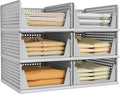 Pinkpum 6 Pack Closet Organizers Storage Box, Stackable Plastic Drawer Basket for Clothing, Stackable Storage Bins Shelf Storage Container for Closet Wardrobe Bedroom Bathroom Office Grey