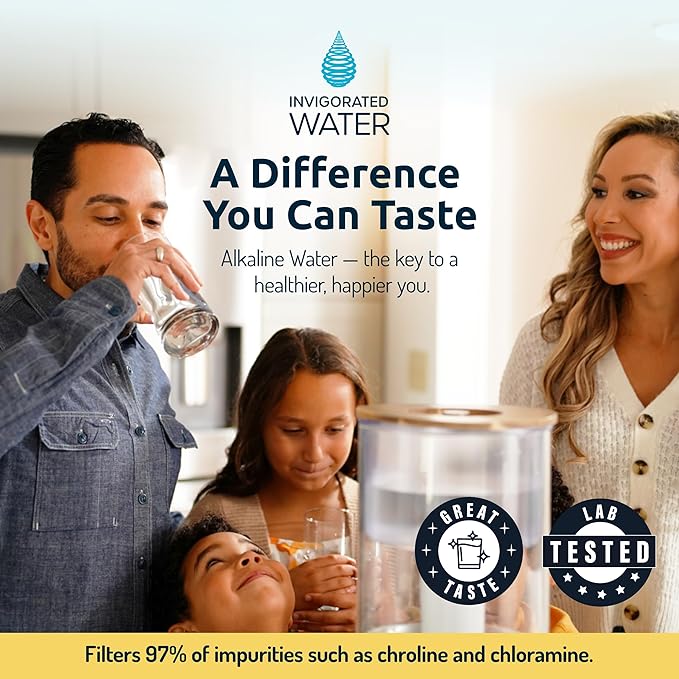 pH Recharge Glass Alkaline Water Filter Dispenser - Countertop Water Filter System - Purifier Pitcher for Home and Office - High pH Pure Drinking Water Filtration - 8.5L/2.25 Gal