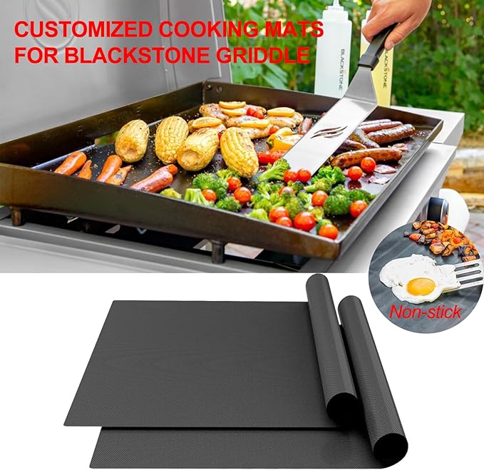 UBeesize 2 Pack Nonstick Grilling Mats for 22 Inch Blackstone Griddle, Resuable Cooking Mats for Grilling, BPA and PFOA Free Heavy Duty BBQ Grill Mats, Griddle Accessories Kit -22 x 16 Inch