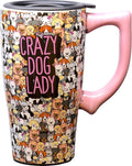 Spoontiques Ceramic Travel Mug Coffee Cup, 18 Oz, Crazy Dog Lady