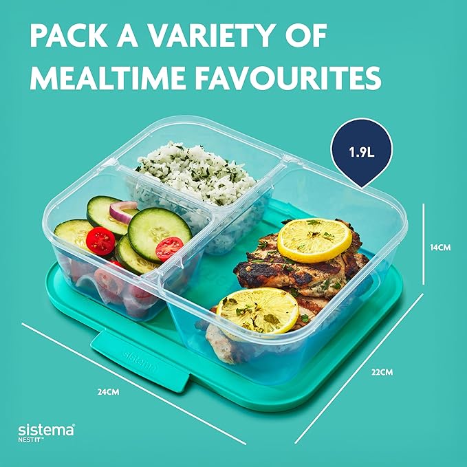 Sistema NEST IT Meal Prep Containers | 1.9 L | Airtight Food Storage Containers with Compartments & Lids | School Lunch Boxes | BPA-Free | Green | 5 Count
