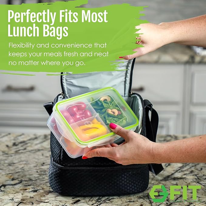 Bento Box for Kids and Adults - Reusable Lunch Box Meal Prep Containers - 3 Compartment Snack Box Container with Airtight Lid - Dishwasher, Freezer, Microwave Safe Food Snack Storage (39 oz, 3 Pack)