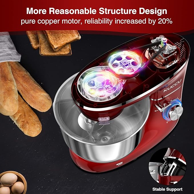 Stand Food Mixer, 6.5 Qt 660W, 6-Speed Tilt-Head , Kitchen Electric Mixer with Stainless Steel Bowl,Dough Hook,Whisk, Beater, Egg white separator (6.5-QT, Red)
