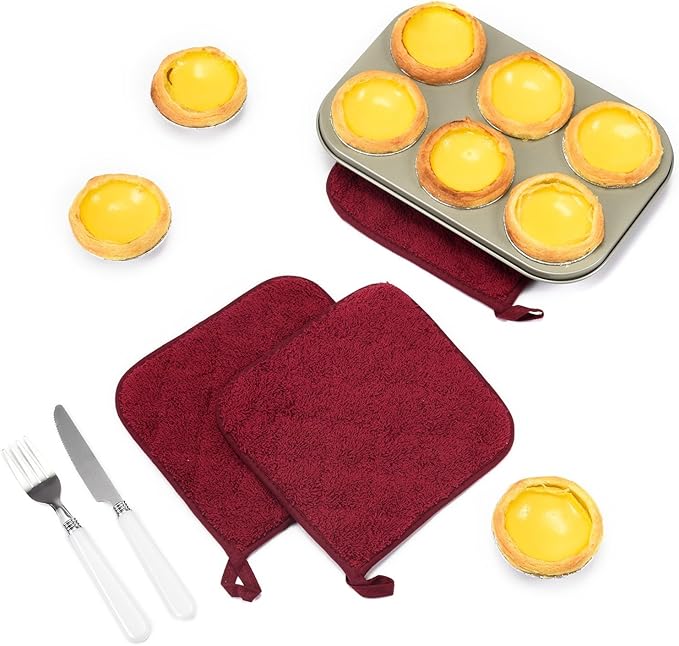 100% Cotton Kitchen Everyday Basic Terry Pot Holder Heat Resistant Coaster Potholder for Cooking and Baking Set of 5 Wine