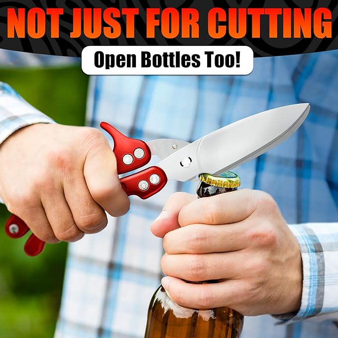 4-in-1 Kitchen Shears Heavy Duty – Sharp Seafood, Turkey Shears & Chicken Scissors with Non-Slip Metal Handle & Micro-Serrated Blades for Meat – Spring-Loaded Bone Cutting Scissors with Safety Lock