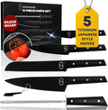 NOVAWARE 5 Pc Kitchen Knife Set – Ultra Sharp 60 HRC Chef Knife Sets, Black Titanium Coated Steel, Ergonomic G10 Handles – Chef Knives Without Block + Mini-Knife, Professional Knives Set for Kitchen