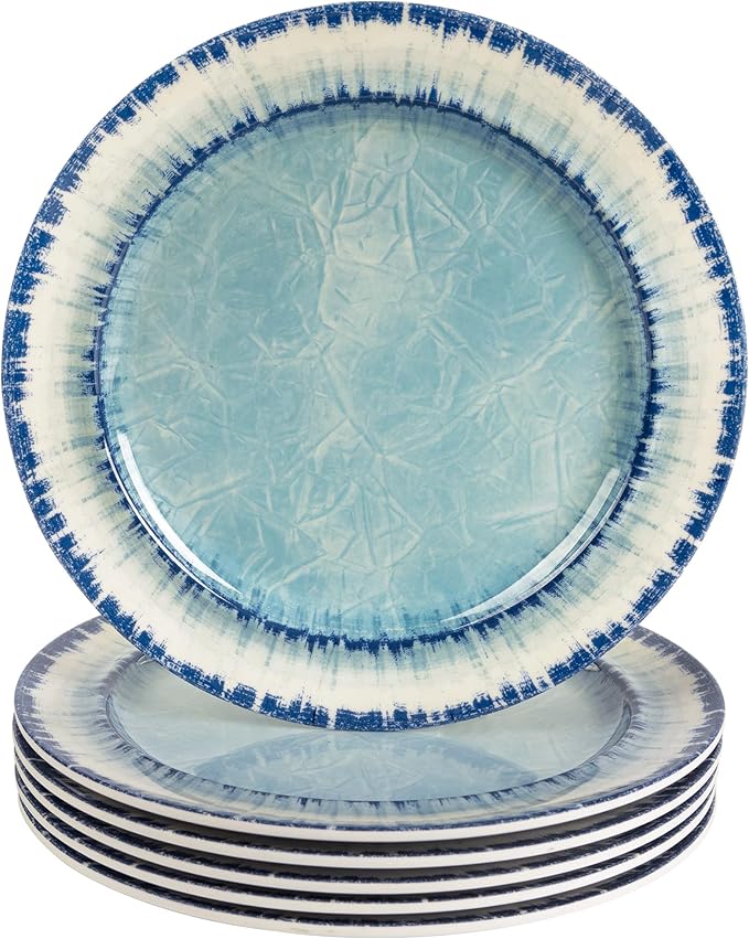 AELS Melamine Dessert Plates Set of 6, 8.5 inch Small Dinner Plates for Indoor and Outdoor Use, Dishwasher Safe, Lightweight Unbreakable, BPA Free, Light Blue
