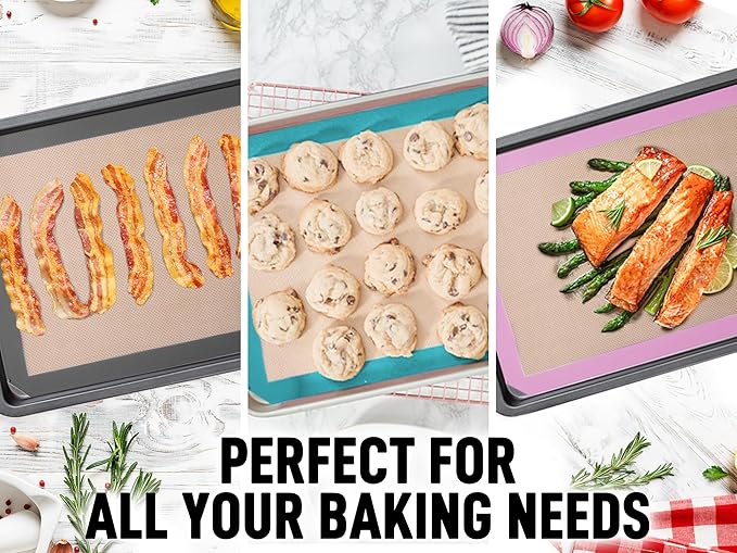 Zulay Kitchen Silicone Baking Mat Set – 2-Pack 16.5″ × 11.6″ Reusable Non-Stick Silicone Baking Sheets, Food-Safe, Heat-Resistant up to 250°F – Perfect for Cookies, Pastries & Oven Use (Dark Gray)