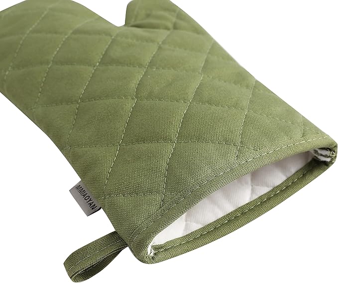 Oven Mitts and Pot Holders 4 pcs Set,High Heat Resistant 500 Degree Extra Thicken Long Kitchen Cotton Oven Glove for Cooking (12 Inch,Green)
