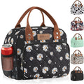 HOMESPON Lunch Bag for Woman Man Adults with Front Pocket Insulated Lunch Tote Lunch Box Container for Work Picnic or Travel(Daisy Side Pockets)
