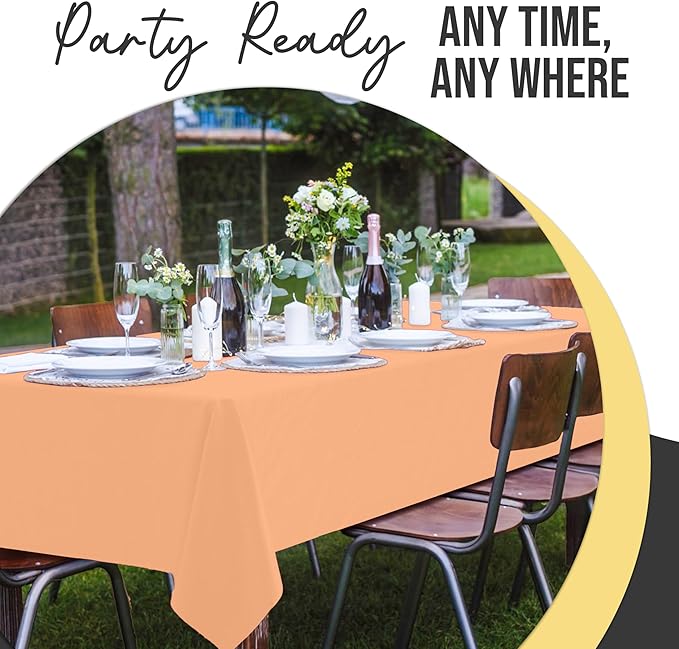 Exquisite 66% Thicker Premium Plastic Table Cloth Rectangle Table Cover 0.5 Mil 12 Pack Peach Table Cloth 54 Inch x 108 Inch Disposable Tablecloth Won't Tear Easily Like Cheap Thin Brands