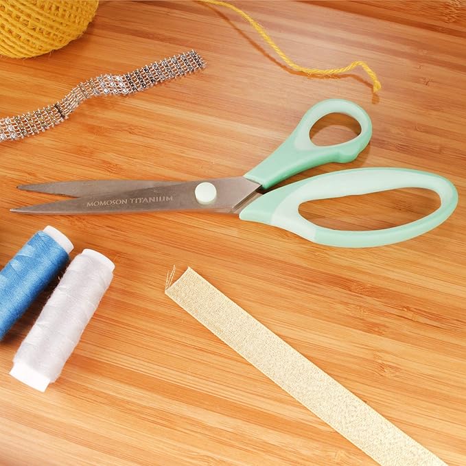 BambooMN Titanium Softgrip Scissors Set for Sewing, Arts, Crafts, Office - 3 Sets of 3 - Mint Green