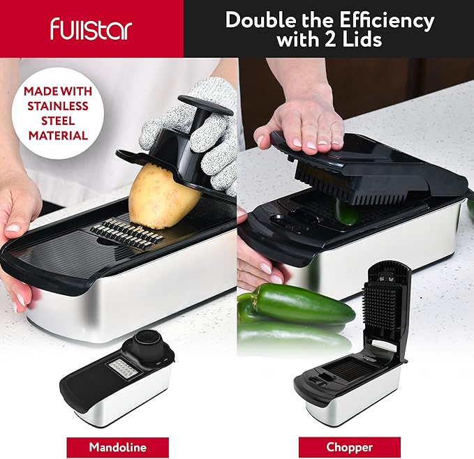 Fullstar The Original Pro Chopper - Vegetable Chopper and Spiralizer, Food Chopper with Container, Fruit Slicer, Kitchen Gadgets & Gifts, Home Essentials (14 in 1, Silver)