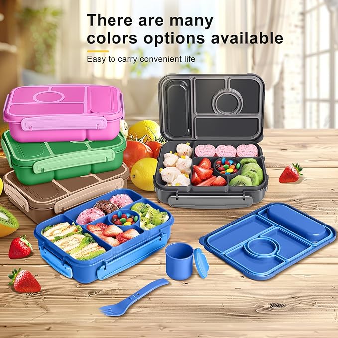 Bento Box Adult Lunch Box Kids,Lunch Containers for Adults/Kids/Toddler,5 Compartments Bento Lunch Box with Sauce Vontainers,Microwave & Dishwasher & Freezer Safe,BPA-Free (Navy)