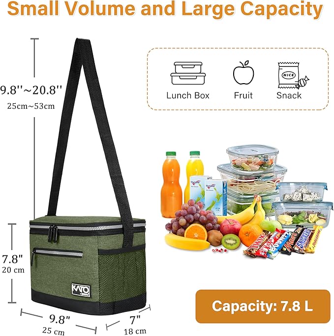 Tirrinia Insulated Lunch Box for Men/Women, Leakproof Lunch Bag for School Work, Large Lunch Tote Kids Boys Girls Student Back to School, Soft Cooler Office Picnic Beach Camping for Adults,Green
