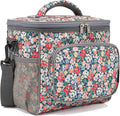 FlowFly Insulated Reusable Lunch Bag Adult Large Lunch Box for Women and Men with Adjustable Shoulder Strap,Front Zipper Pocket and Dual Large Mesh Side Pockets,Floral
