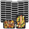 Klex 38 Oz, 50 Sets Meal Prep Containers with Airtight Lids, BPA Free, Reusable Plastic Food Container, 38 oz, Rectangular, Black/Clear, 50 Sets