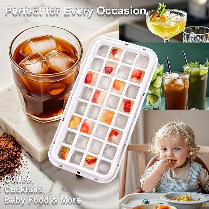 Ice Cube Trays for Freezer with Stackable Design & Lid – Quick-Release Ice Trays for Freezer with Lid and Bin, Perfect Ice Cube Maker for Whiskey, Cocktails – BPA-Free Ice Bin for Freezer Storage