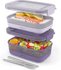 Ello 2-Pack Lunch Stack Plastic Food Storage Container Bento Box with Airtight, Leak-Proof Locking Plastic Lids and Silicone Base, BPA-Free, Freezer, Microwave, and Dishwasher Safe