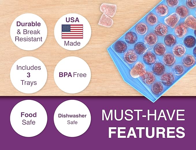 Arrow Mini Ice Cube Trays, 3pk - Durable, Break-Resistant Ice Trays for Freezer - BPA-Free Ice Cube Trays Smaller Cubes Great for Sports Bottles, Blenders, Cocktails and More - 60 Mini Cubes/Ice Tray