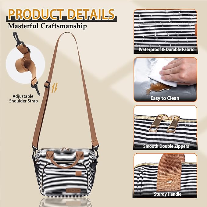 TuErCao Small Lunch Bag Lightweight Insulated Lunch Box for Women Work Portable Soft Cooler for Picnic Travel Road Trips, Loncheras para Mujer, Stripes