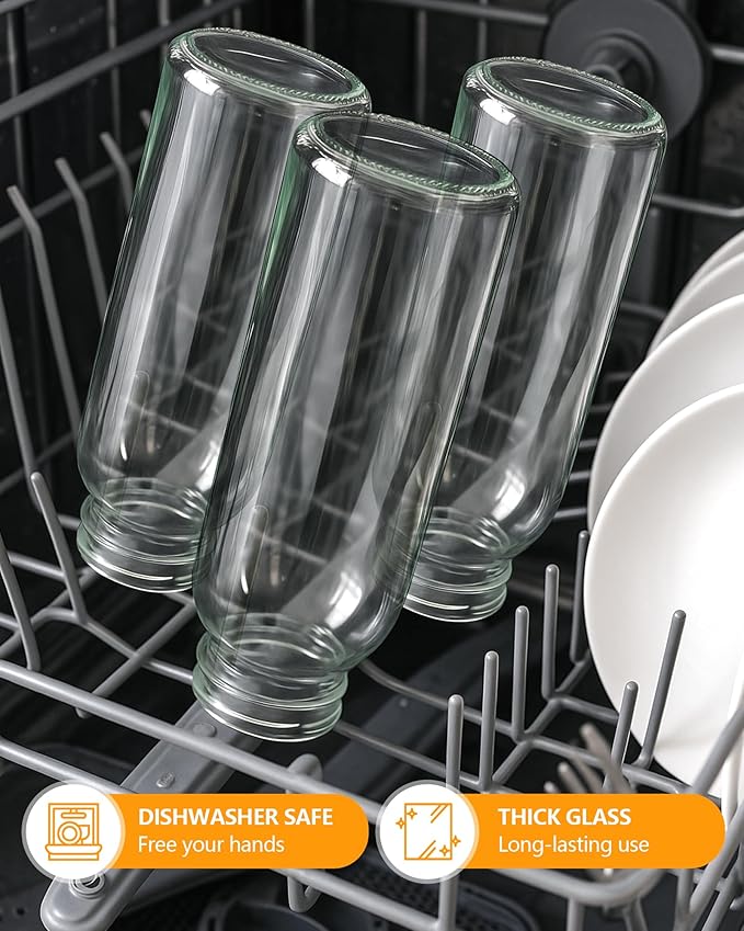Zukro Clear Glass Juice Bottles 10.5 oz, 6 Pack Reusable 300ml Glass Jars With Airtight Stainless Steel Lids for Juicing, Milk, Ginger Shot, Smoothie, Leak Proof Small Water Container, BPA Free